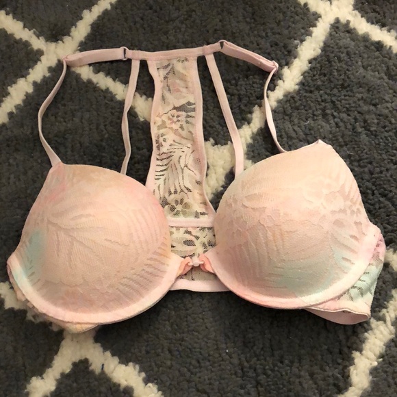 PINK Victoria's Secret Other - Pink Floral Lace Front Close Lightly Lined Bra 34B